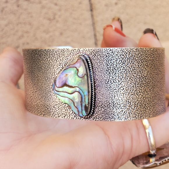 New Abalone Shell Adjustable 925 Silver Cuff Statement Bracelet. - Picture 3 of 13